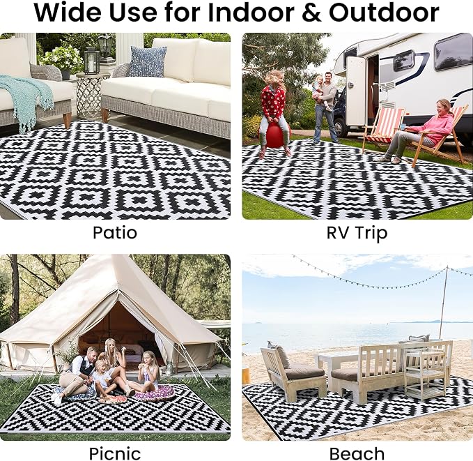 Smiry Waterproof Outdoor Rug 9x12 ft, Reversible Plastic Straw Patio Camping - Image 8