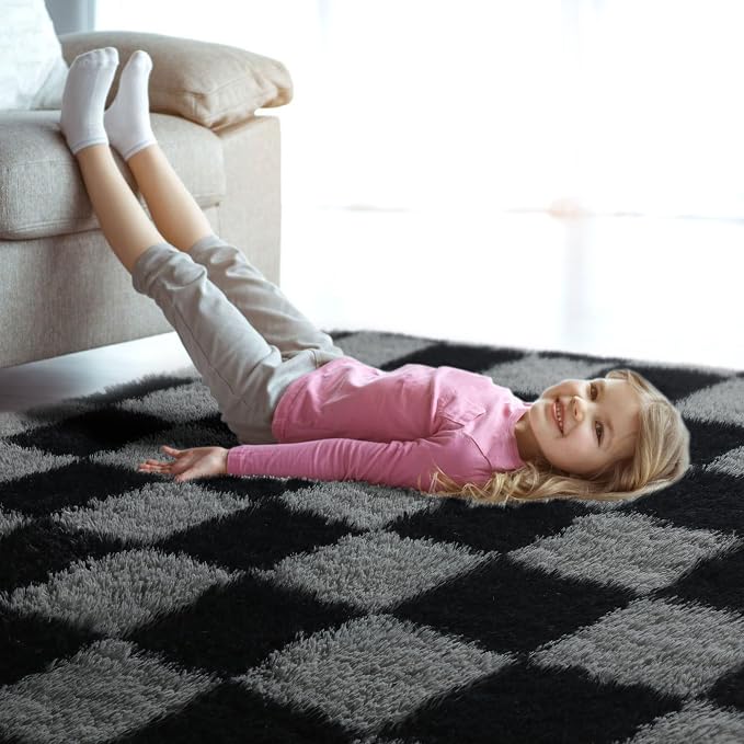 KICMOR 8x10 Area Rugs for Living Room, Large Fluffy Soft Black and Grey - Image 8