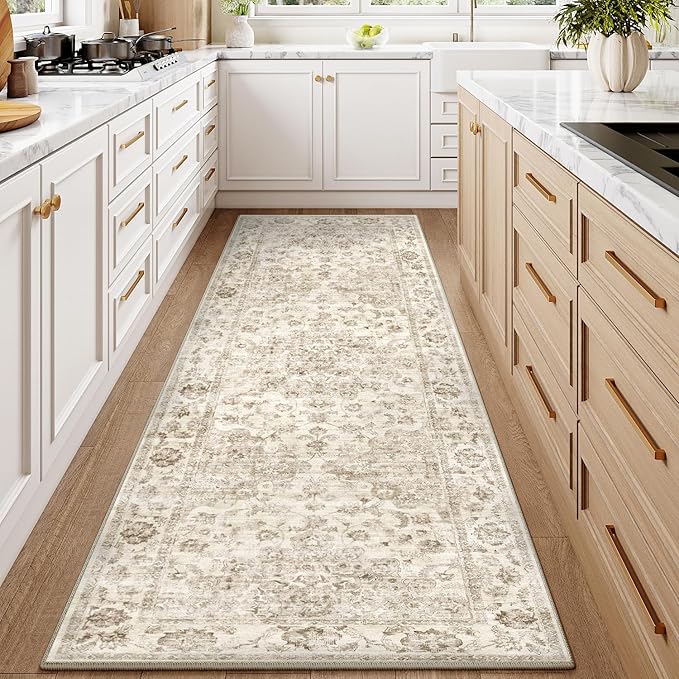 2x7 Washable Neutral Runner Rug Beige Vintage Hallway Kitchen Carpet Non-Slip - Image 3