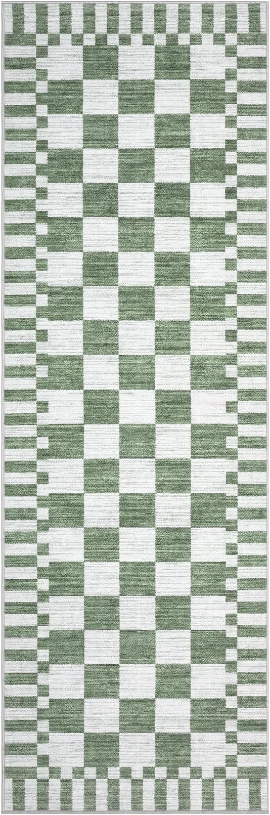 GarveeHome 2×10 Kitchen Runner Rug Non Slip, Sage Green Checkered Rug, Washable - Image 4