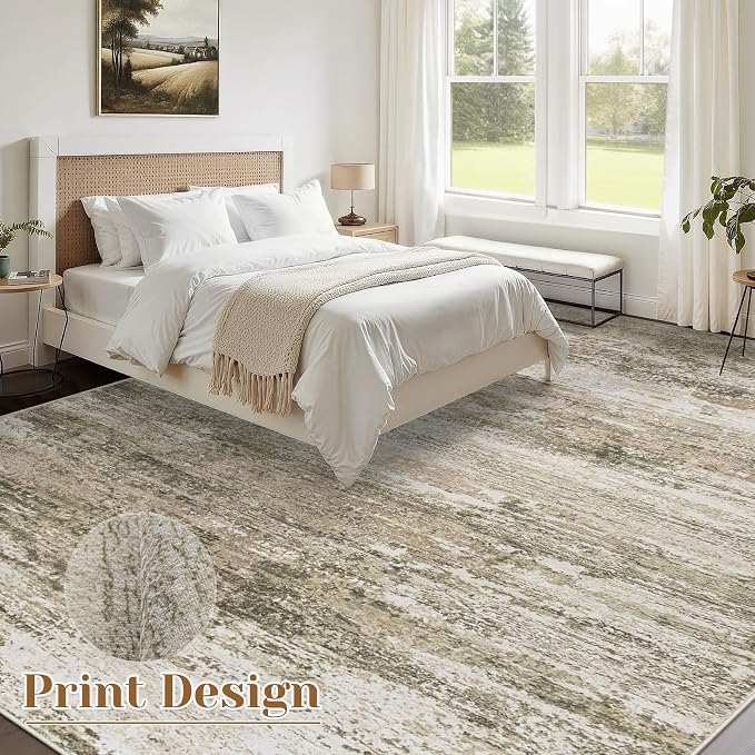 Washable Rug 9x12 Area Rugs for Living Room: Large Neutral Soft Rug Abstract - Image 2