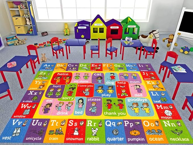 KC Cubs 8x10 ABC Alphabet ASL Sign Language Rug – Educational Non-Slip Carpet - Image 2