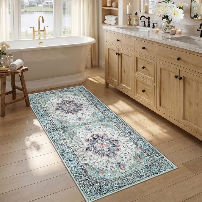 RELEANY Area Rugs Runner 2'6"x5' Washable Non-Slip, Floral Vintage Distress by RELEANY