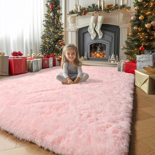 Amdrebio Pink Area Rugs for Bedroom Girls, Cute Fluffy Fuzzy Shag Rug 5x7 for by Amdrebio