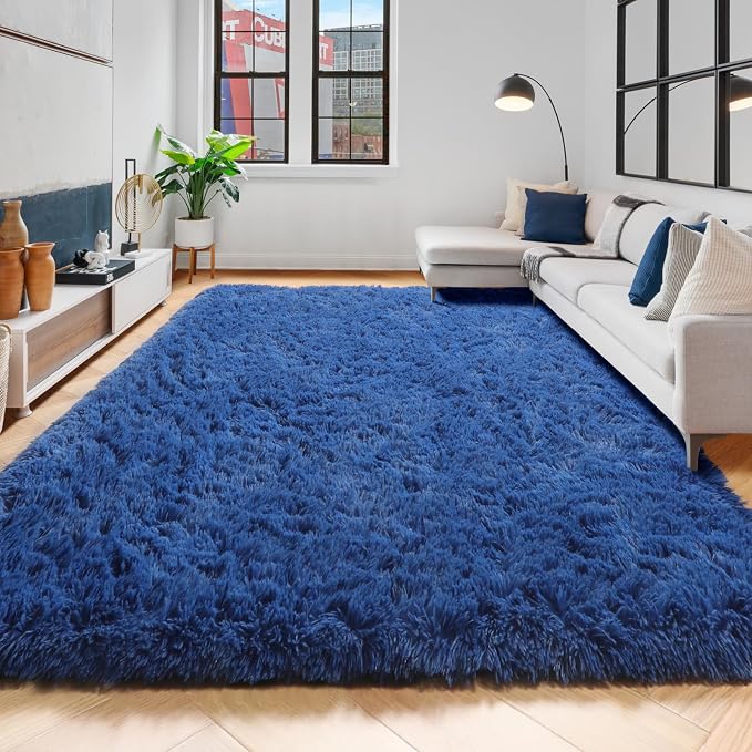 Amdrebio Navy Blue Area Rugs for Boys Bedroom, 5x8 Shag Fluffy Furry Plush Rug - Image 4