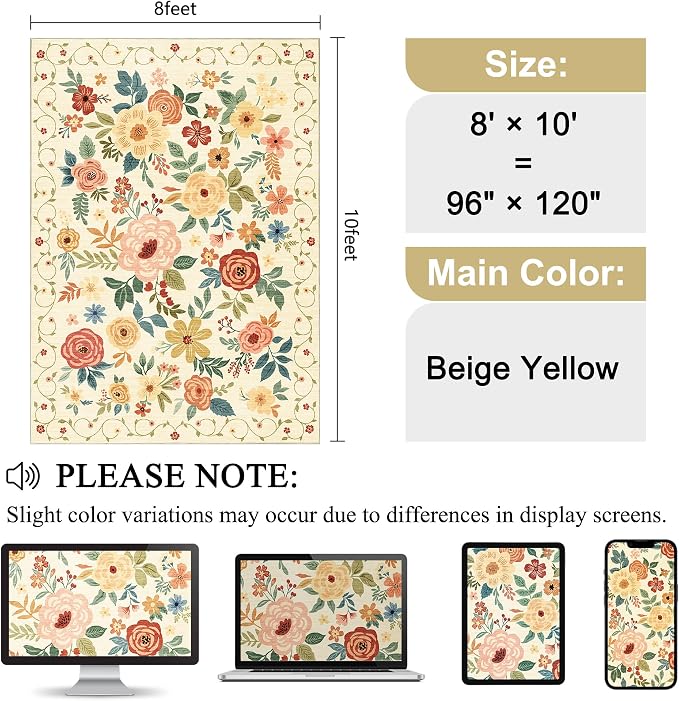 DUKINO 8x10 Area Rug, Floral Rugs - Image 2