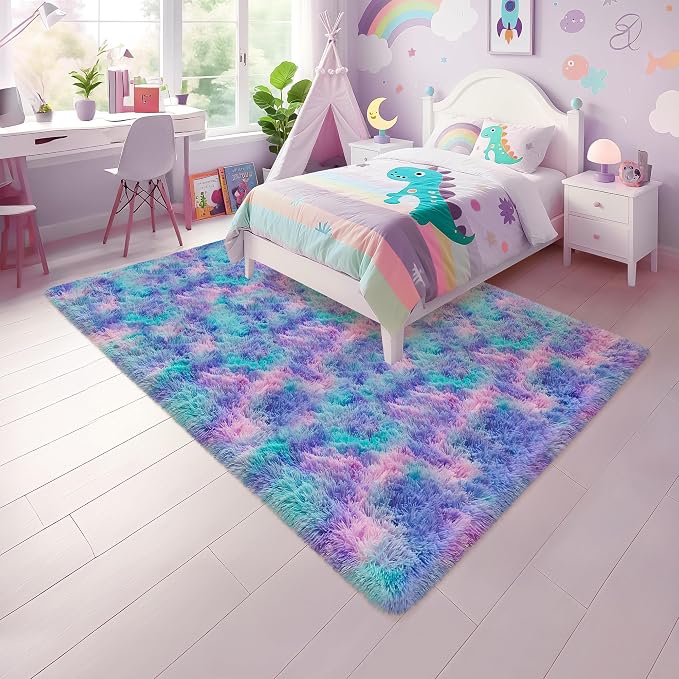 Purple Rainbow Rug 5x8ft Fluffy Plush Area Rugs - Image 3