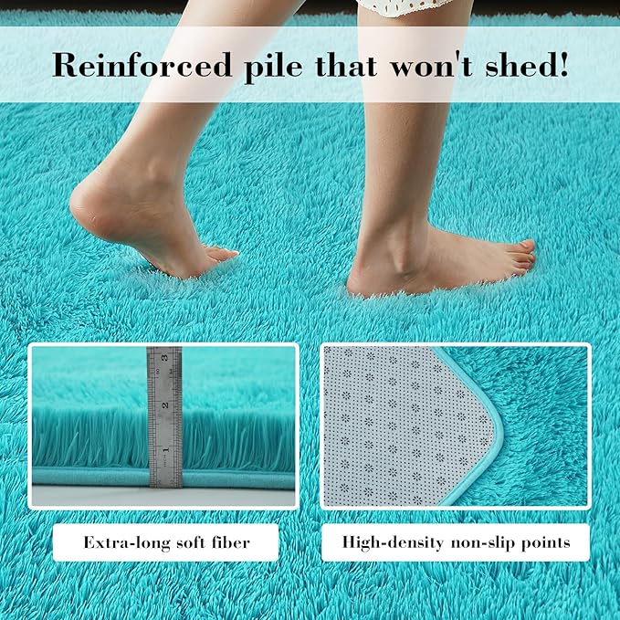 Teal Blue Rug Fluffy Rugs, 3x5 Teal Area Rugs - Image 4