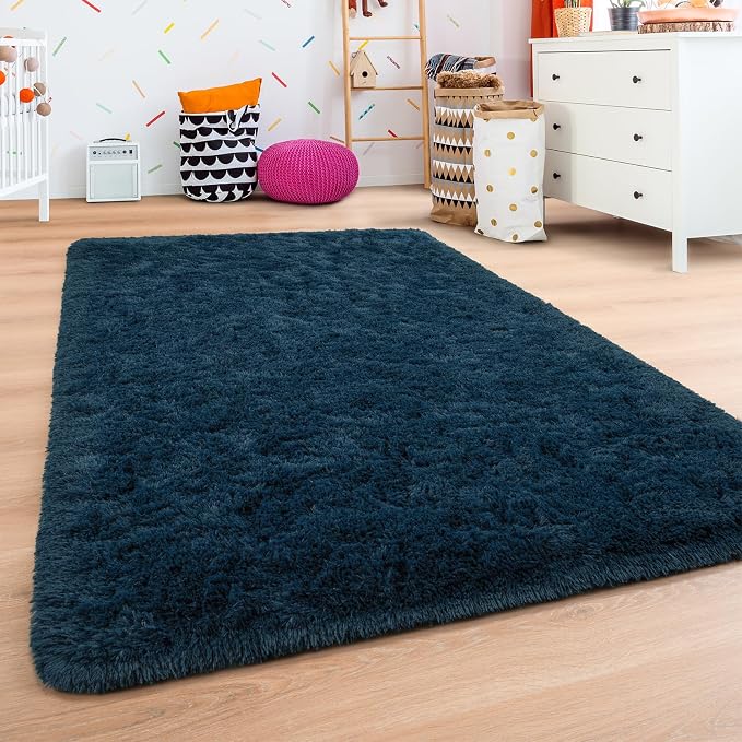 Andecor Shag Area Rug for Living Room, 5x8 Feet Navy Blue Soft Fluffy Indoor - Image 2