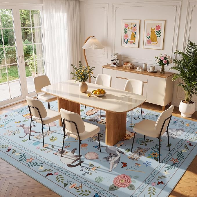 Unirea 5x7 Light Blue Grey Cat Area Rug - Image 7