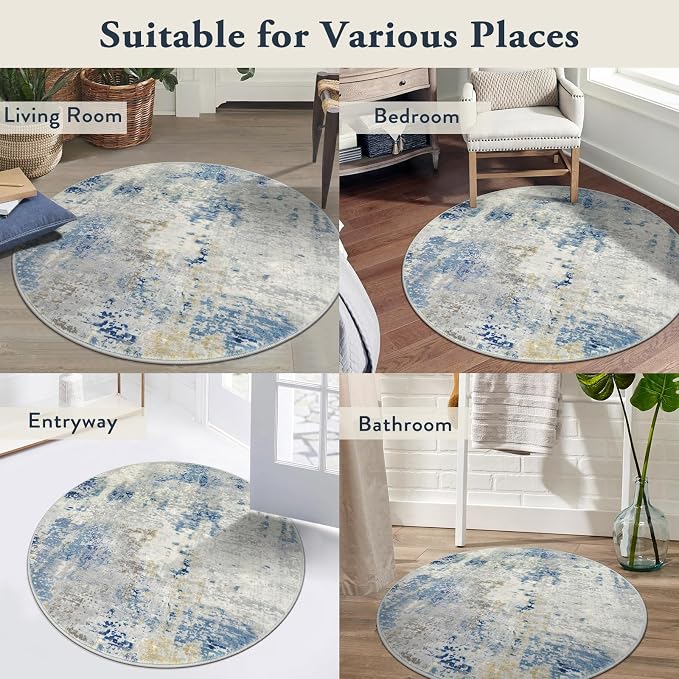 Lahome Modern Abstract Round Rug 3Ft, Contemporary Indoor Floor Throw Carpet - Image 7
