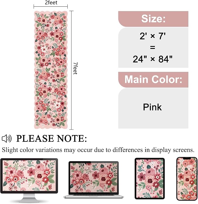 DUKINO Washable Runner Rug, 2x7 Lightweight Soft Floral Hallway Rug Runner - Image 2