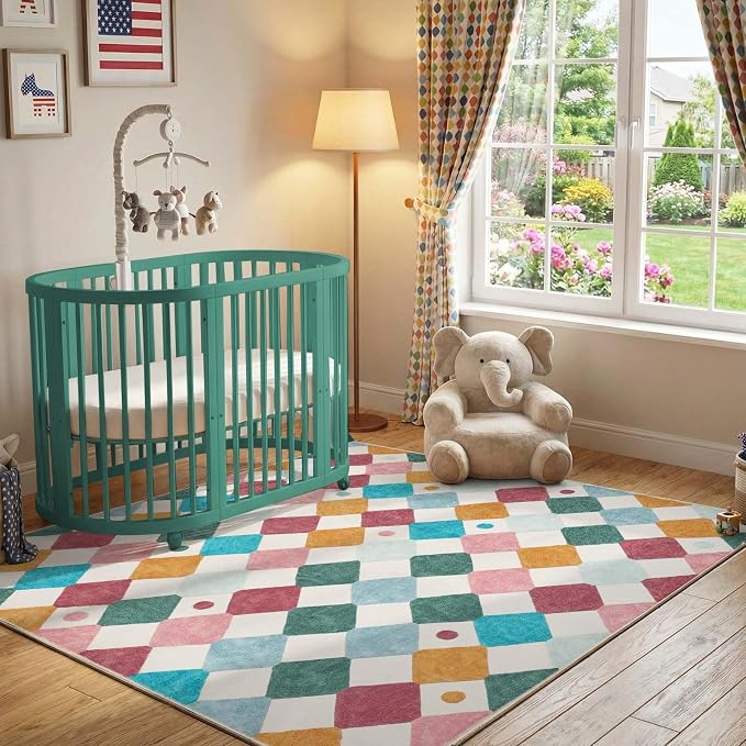 jinchan Macy Area Rug for Kids Room 6'x6' Square Rug Modern Colorful Nursery - Image 3