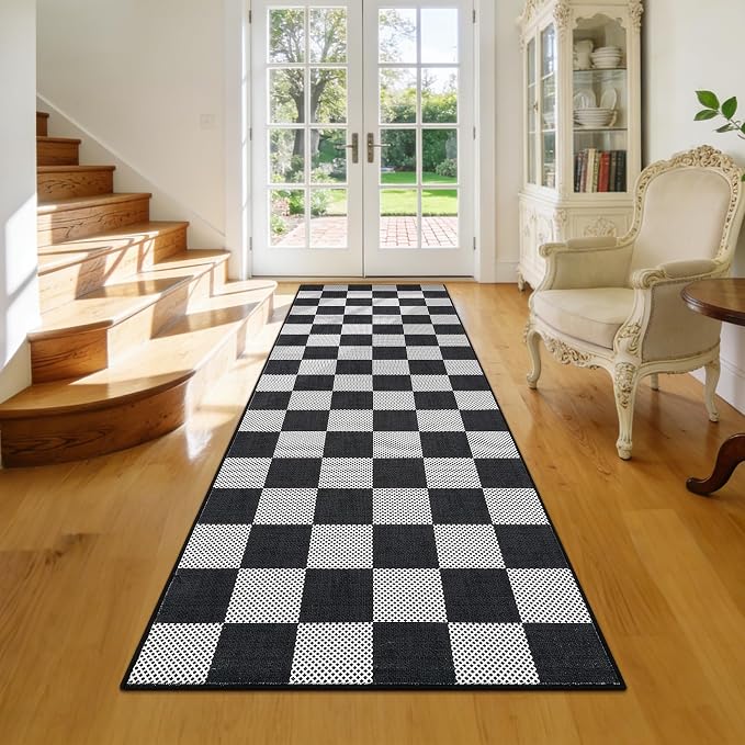 GarveeHome Checkered Dark 2x3 Washbale Rug Door Mat Geometric Diamond Dot - Image 3