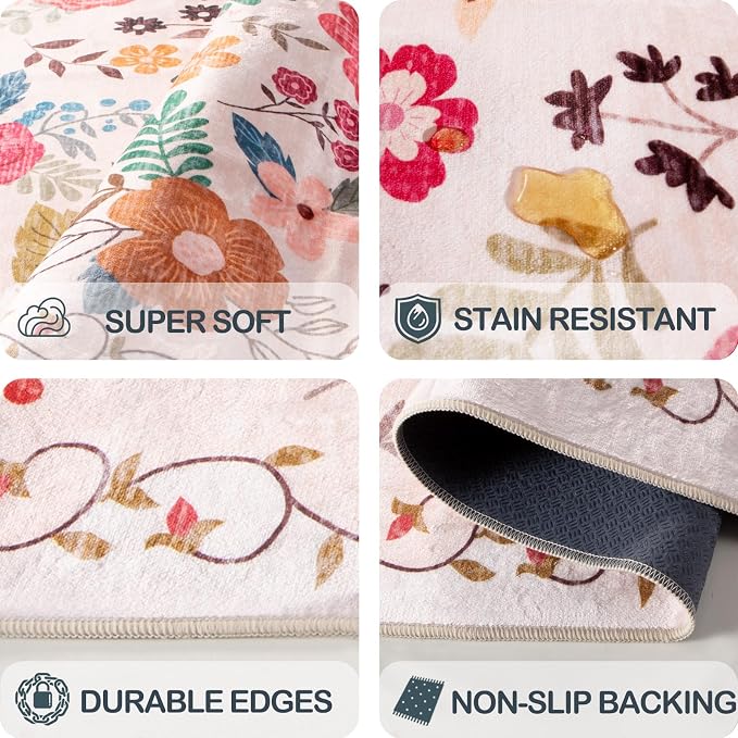 2x3 Area Rugs for Entryway, Non-Slip Low Pile Boho Small Carpet, Machine - Image 3