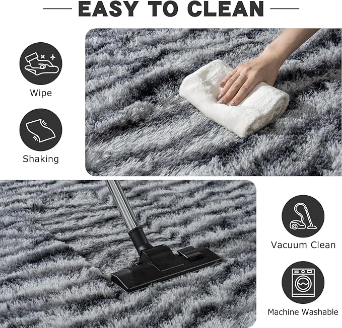 Fluffy Rugs for Living Room, 5x7 Ft Black White Zebra Shag Rugs for Bedroom - Image 7