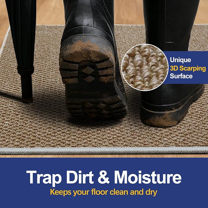 Dirt Trapping Door Mat 20x32, Taupe Faux Jute Entryway Rug | Low-Profile - Image 2