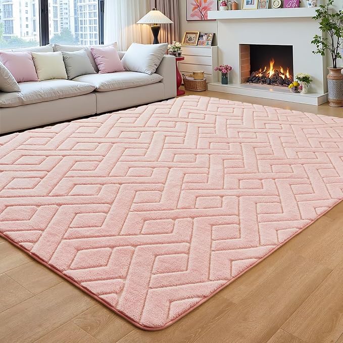 6x9 Pink Washable Area Rug for Girls Bedroom Living Room, Modern Geometric Shag by VisittheFlagover