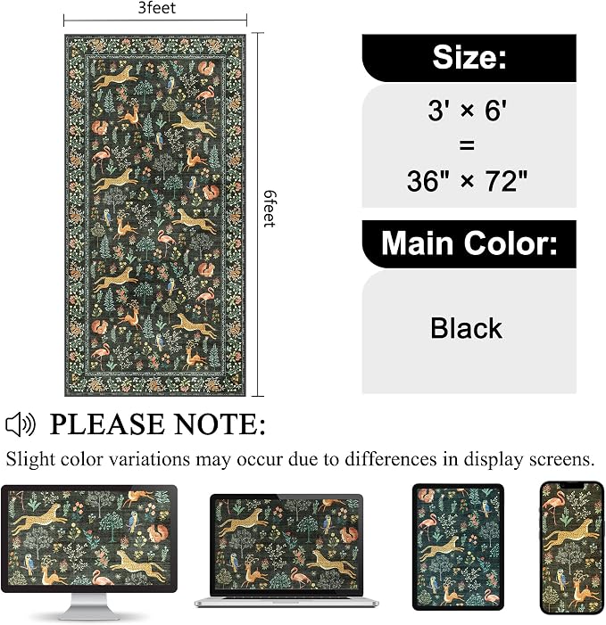 DUKINO 3x6 Washable Runner Rug, Low Pile Animal Print Non Slip Runner Rug - Image 2