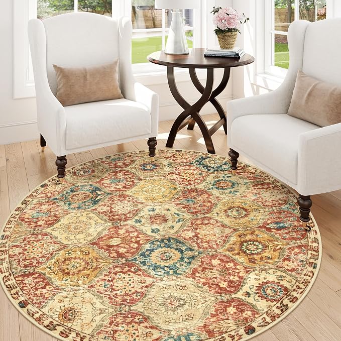 Lahome Moroccan Trellis Washable Round Rugs, Non-Slip Soft Round Rug 4ft - Image 5