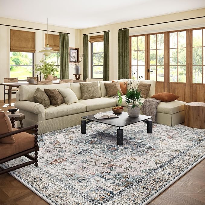 10x14 Area Rugs for Living Room: Washable Bedroom Rug Boho Vintage Rugs Stain by palohom