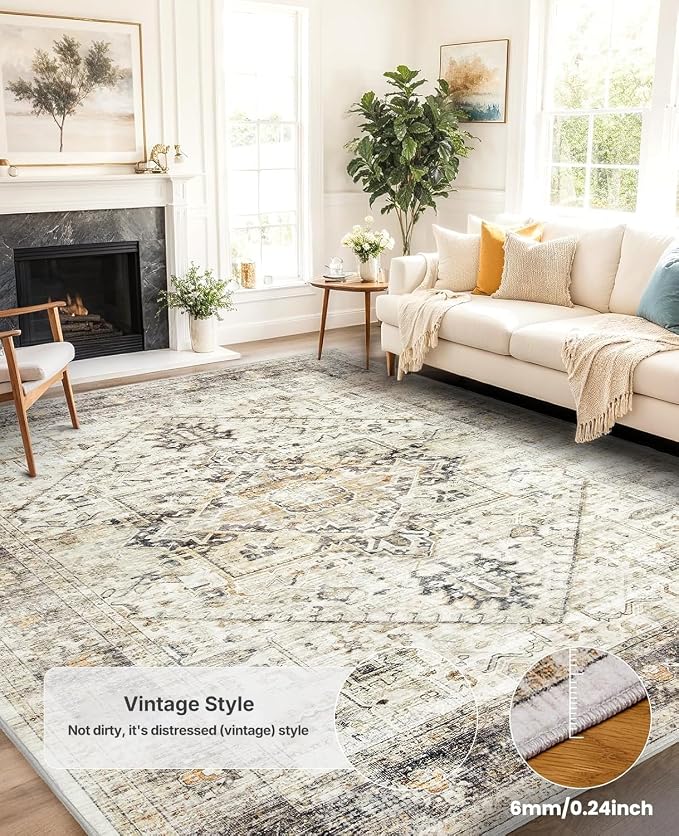 AMADA HOMEFURNISHING Washable Area Rug, Low-Profile Large Area Rug - Image 8