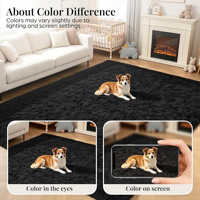 Area Rug for Living Room Bedroom: 9x12 Black Soft Fluffy Shag Upgrade Non-Slip - Image 7