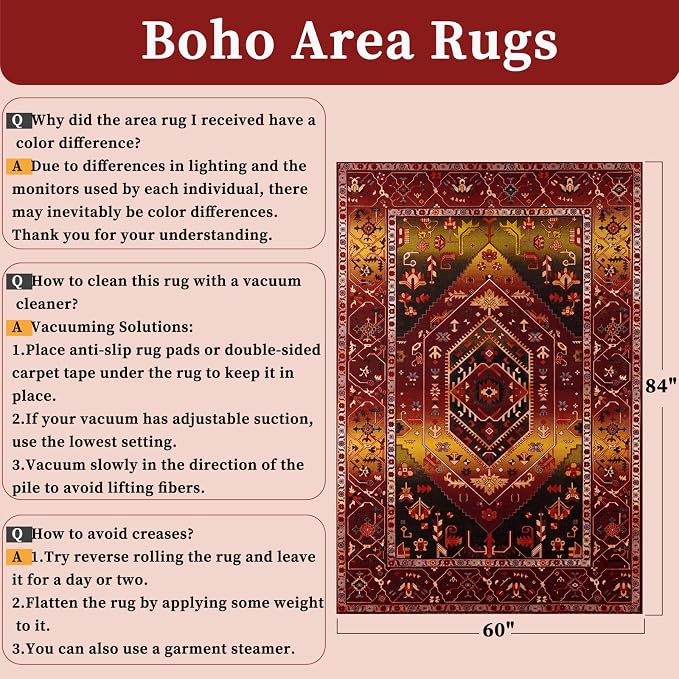 SERISSA 5x7 Boho Area Rug, Washable Non-Slip Rugs - Image 2