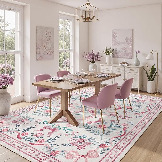 DCX Washable 6x9 Bow Rug, Cute Soft Low Pile Indoor Décor Carpet, Kid & Pet - Image 4
