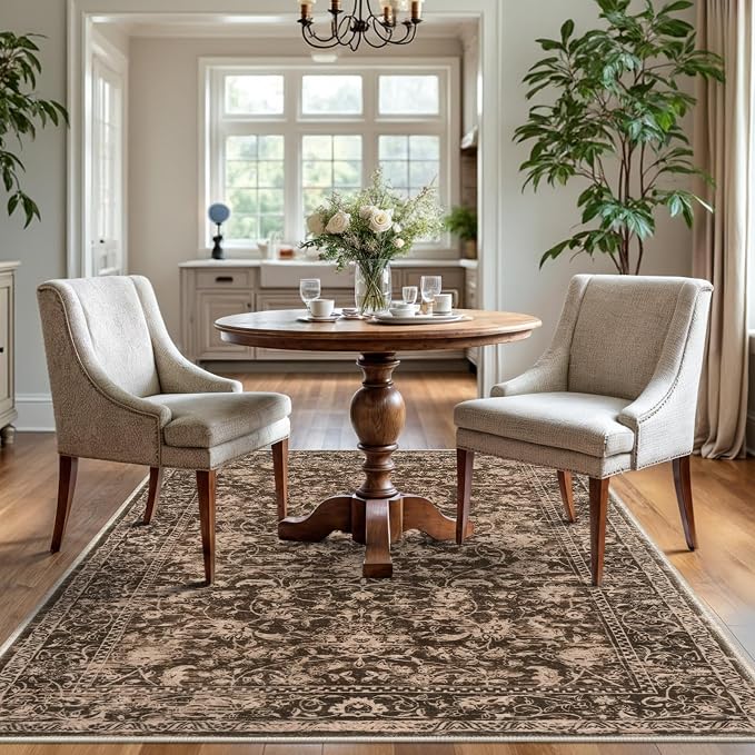 KILOCOCO Area Rug 4x6 Entryway Rug Washable Printed Vintage Floral Rubber - Image 2