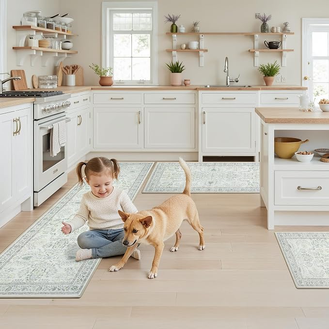 GRANNY SAYS Boho Kitchen Rug Sets of 3, Non Slip Washable Faux Wool Kitchen Mats - Image 7