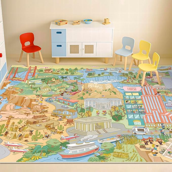 Patriotic Large 8x10 Kids Playroom Rug – North America Geography Carpet - Image 8