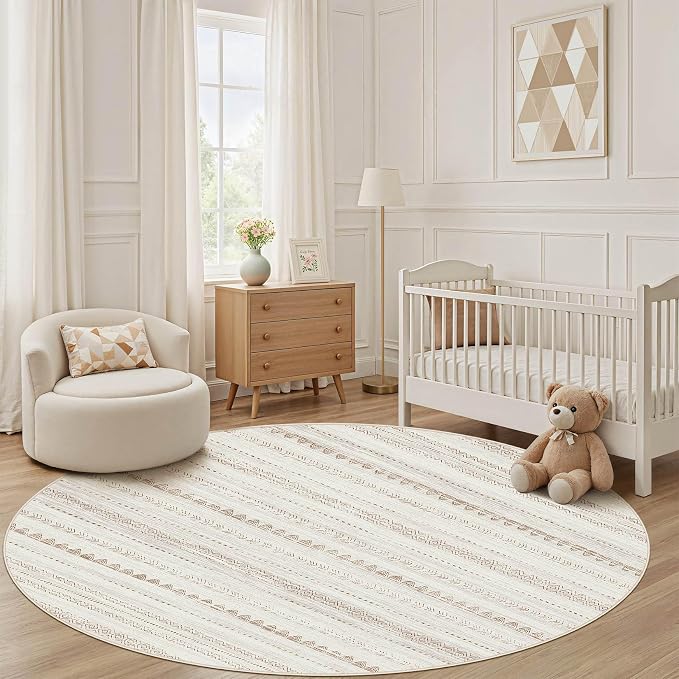 Nakagishi Round Rug Boho Area Rugs: 6x6 Washable Large Circle Neutral Soft - Image 6
