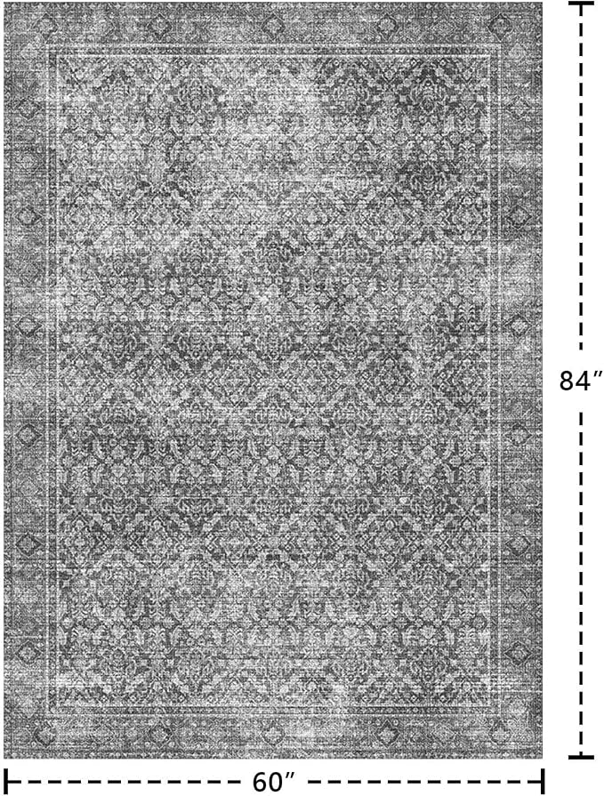 Latte&Fog 5x7 Area Rugs for Living Room Bedroom, Vintage Grey Washable Rug - Image 2