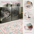 Pink Floral Bow Rug 6x9 for Living Room, Washable Non Slip Area Rug, Soft Boho - Image 5