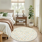 Round Area Rug for Living Room: 4 ft Floral Washable Circle Rug Soft Non-Slip - Image 3