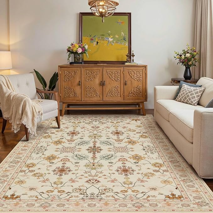 Rugxara Floral Rug for Living Room Bedroom, 4x6 Washable Rug, Vintage Boho Area - Image 3