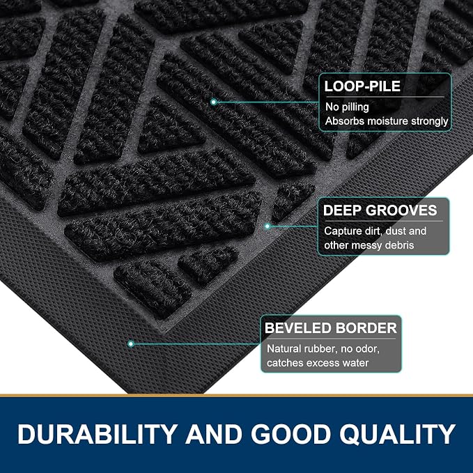 Smiry Front Door Mat Outside Entrance, Heavy Duty Sturdy Natural Rubber Doormat - Image 3