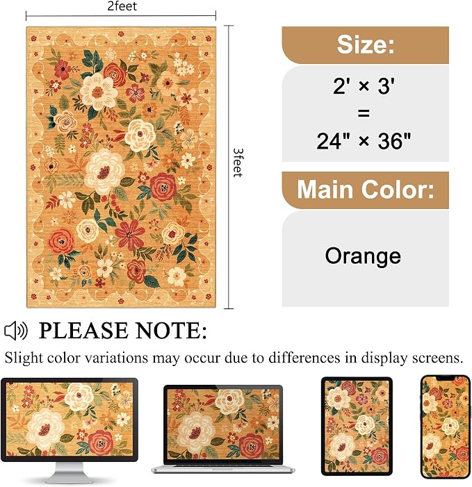 DUKINO 2x3 Rugs for Entryway, Floral Indoor Washable Door Mat, Non Slip Boho - Image 2