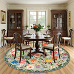 Round Area Rug for Living Room: 8 ft Floral Washable Circle Rug Soft Boho - Image 3
