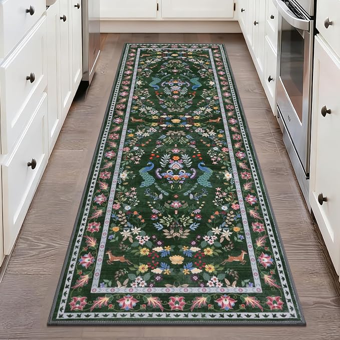 HEBE Washable Hallway Runner Rug 2'x 6' Non Slip Kitchen Rugs Runner, Low Pile by HEBE