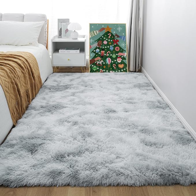 KICHOWUA 6x9 Light Grey Fluffy Shag Area Rug - Image 8