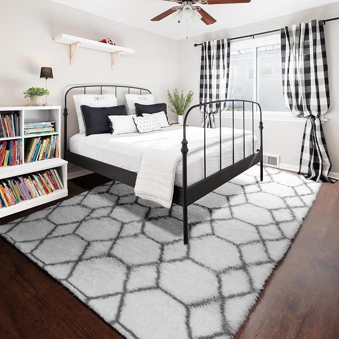 ONASAR 7x9 Area Rugs for Living Room Bedroom, Large Fluffy White and Grey Throw - Image 6