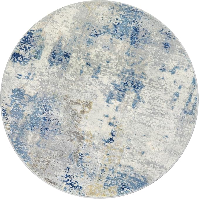 Lahome Modern Abstract Round Rug - 6Ft Large Blue Living Room Rug Washable 6x6 - Image 8