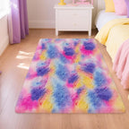 Rainbow Area Rugs 3x5 ft, Tie-Dyed Unicorn Fluffy Fuzzy Shaggy Carpet Soft by TENNOLA