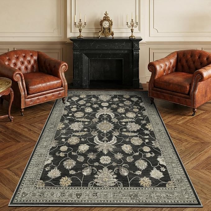 3x5 Area Rug for Living Room-Vintage Farmhouse Boho Floral Washable Stain - Image 7