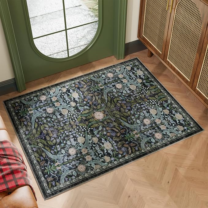 AMTOVO 2x3 Washable Entryway Area Rug Door Mat, Vintage Boho Floral Distressed by AMTOVO