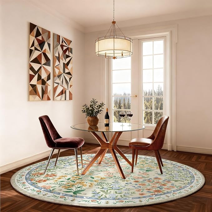 Washable Round Rugs for Bedroom 4ft: Living Room Rug Stain Resistant Non Slip - Image 5