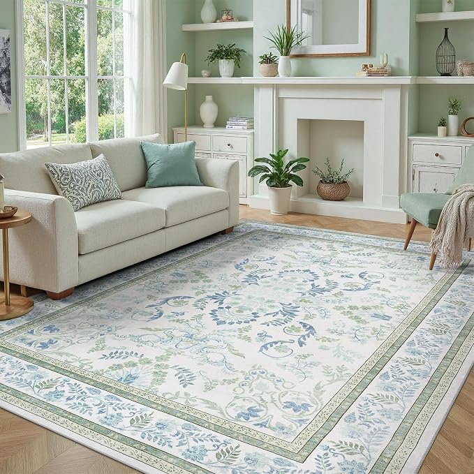 DCX Green 6x9 Rug, Kid & Pet Friendly by DCXWashableRug