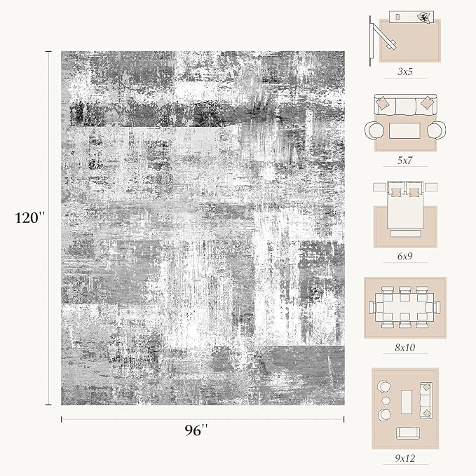 Rugflix 8x10 Large Area Rugs for Living Room, Abstract Washable Rug, Stain - Image 2
